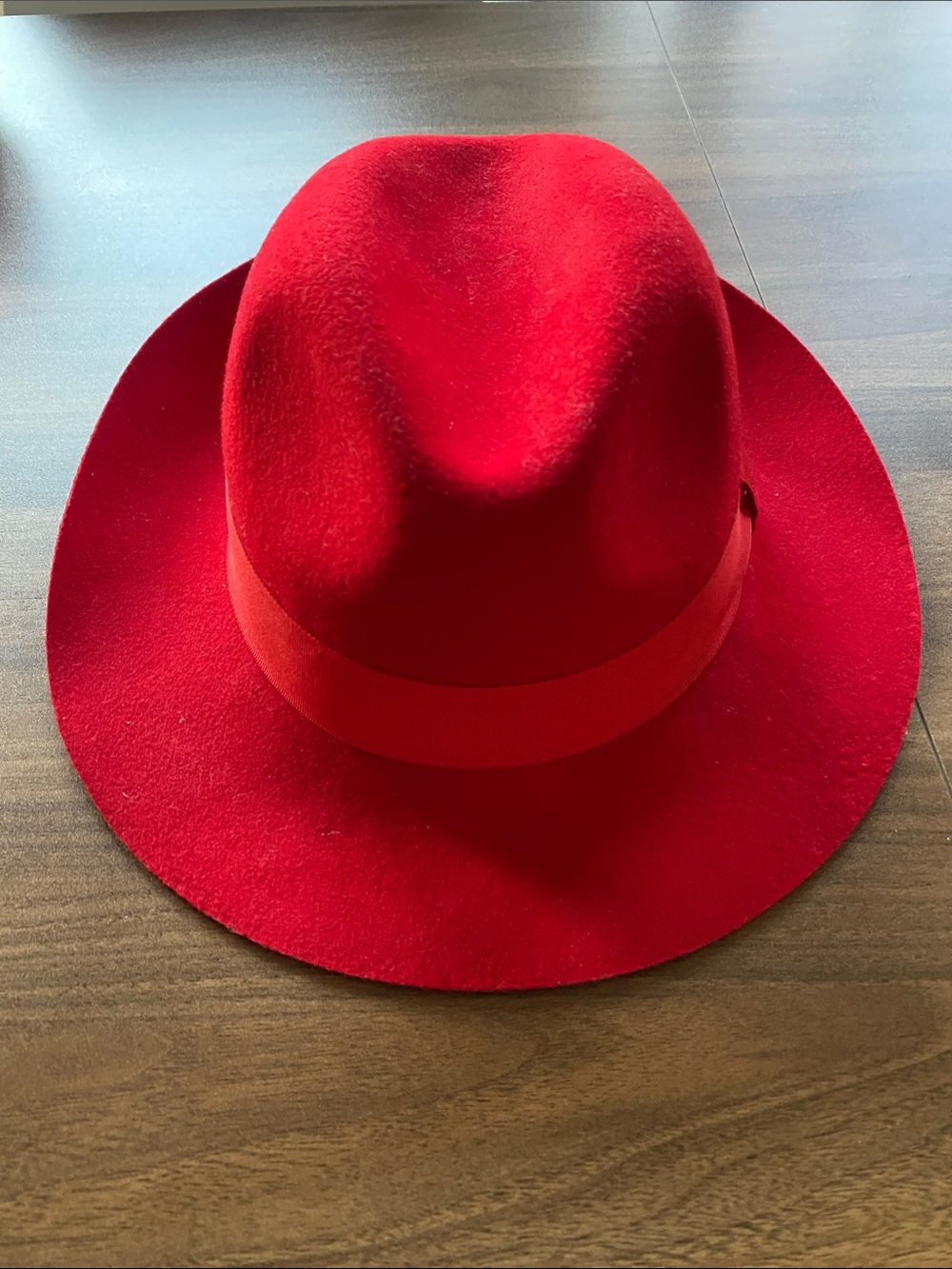BCBG Red Wide-Brim Felt Fedora Hat